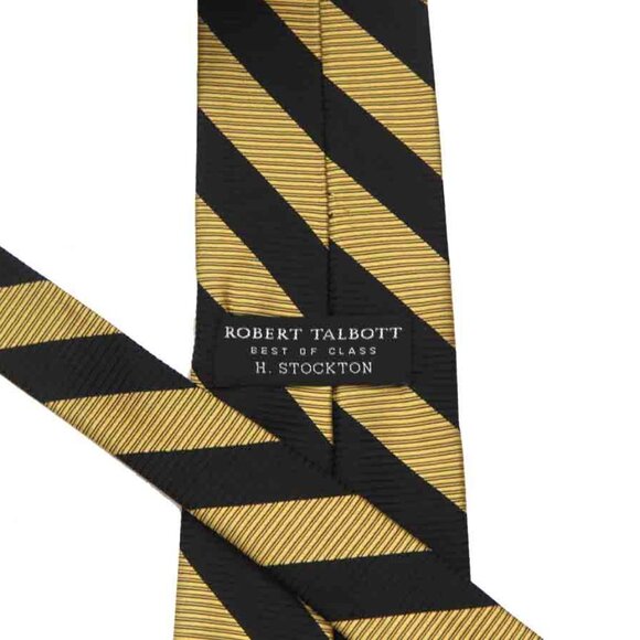 Robert Talbott Hand Sewn Silk TIe Gold Black Repp Stripe Men's Long - Picture 2 of 2